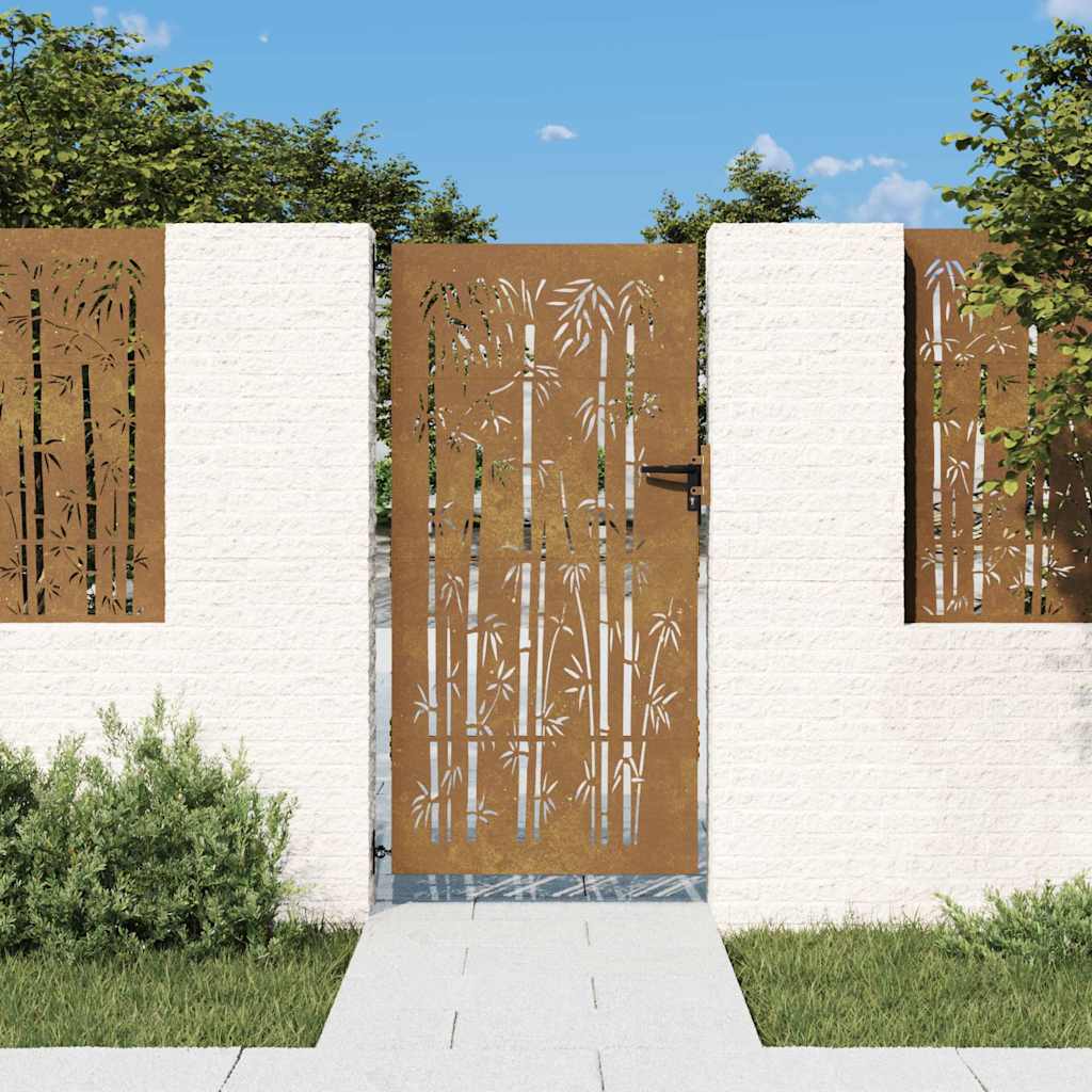 Garden Gate Corten Steel Bamboo Design Rusty 85 x 200 cm
