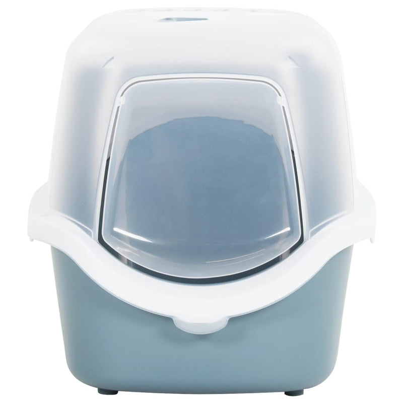 Cat Litter Tray with Cover White and Blue 56x40x40 cm PP