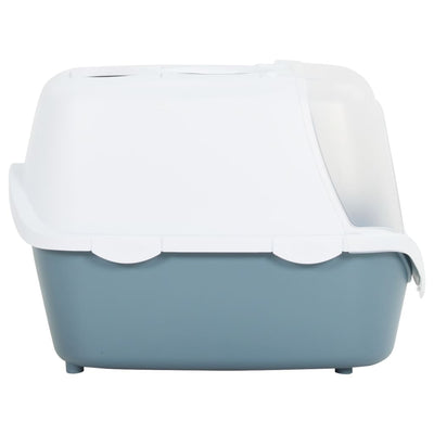 Cat Litter Tray with Cover White and Blue 56x40x40 cm PP