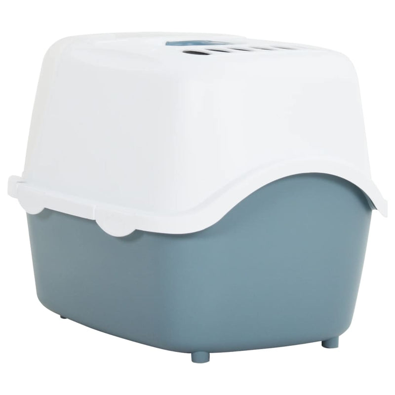 Cat Litter Tray with Cover White and Blue 56x40x40 cm PP