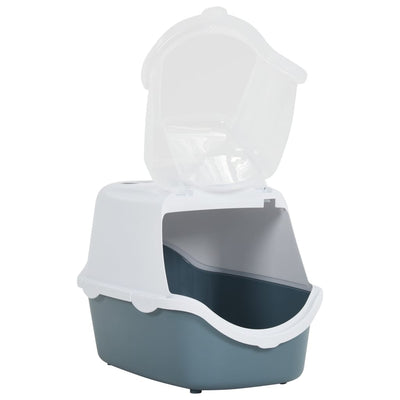 Cat Litter Tray with Cover White and Blue 56x40x40 cm PP