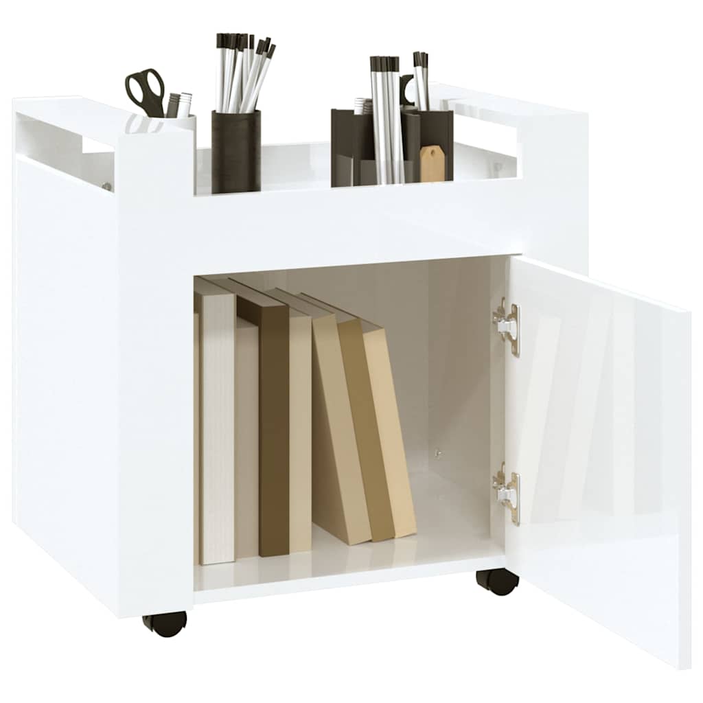 vidaXL Desk Trolley High Gloss White 60x45x60 cm Engineered Wood 5