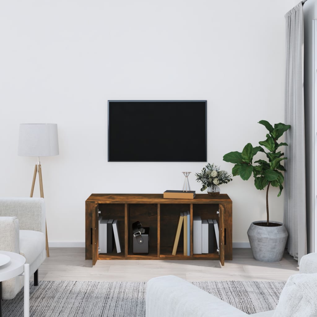 vidaXL TV Cabinet Smoked Oak 100x35x40 cm Engineered Wood 3