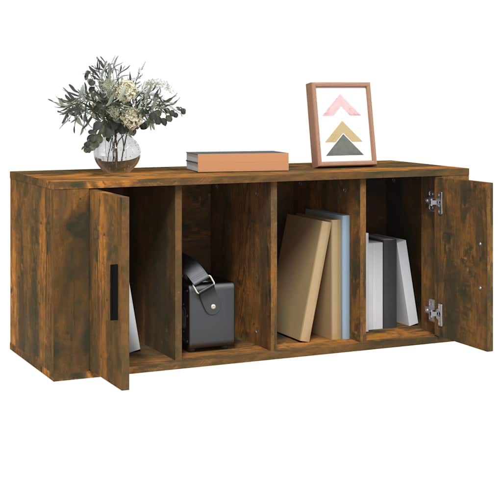 vidaXL TV Cabinet Smoked Oak 100x35x40 cm Engineered Wood 4
