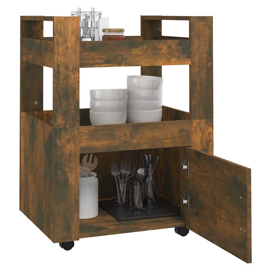 vidaXL Kitchen Trolley Smoked Oak 60x45x80 cm Engineered Wood 4
