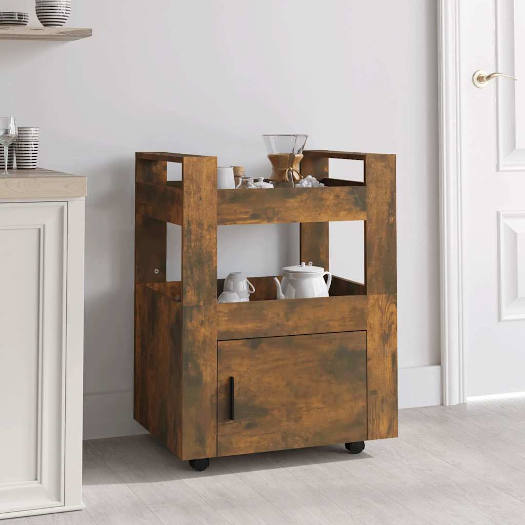 vidaXL Kitchen Trolley Smoked Oak 60x45x80 cm Engineered Wood 1