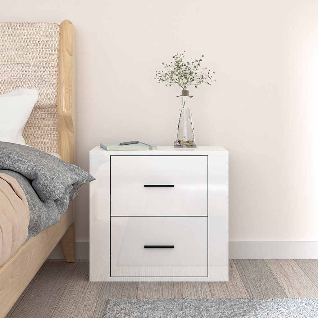 vidaXL Wall-mounted Bedside Cabinet High Gloss White 50x36x47 cm 3