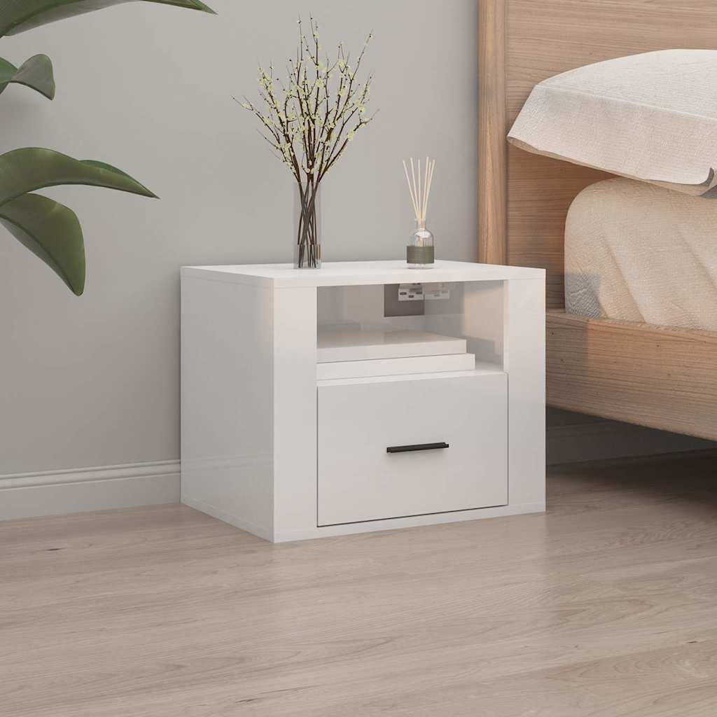 Wall-mounted Bedside Cabinet 50x36x40 cm High gloss white