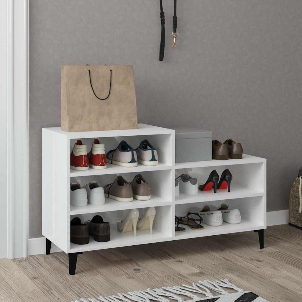 Shoe Cabinet Engineered Wood in High Gloss White