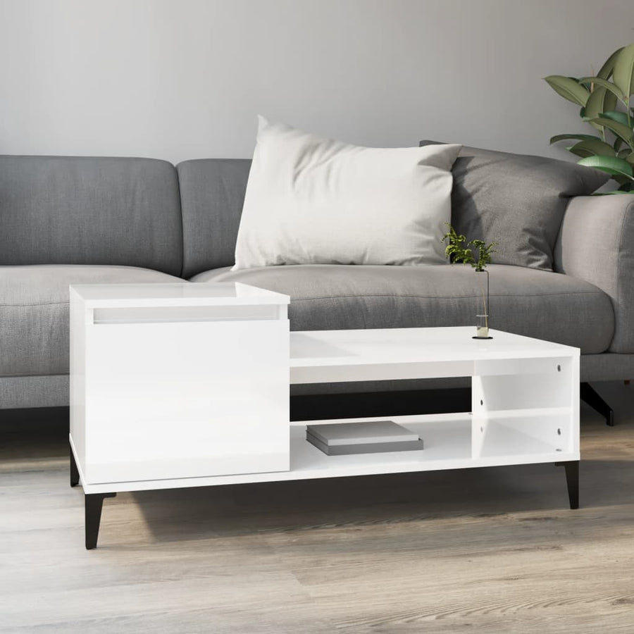 vidaXL Coffee Table High Gloss White 100x50x45 cm Engineered Wood 1