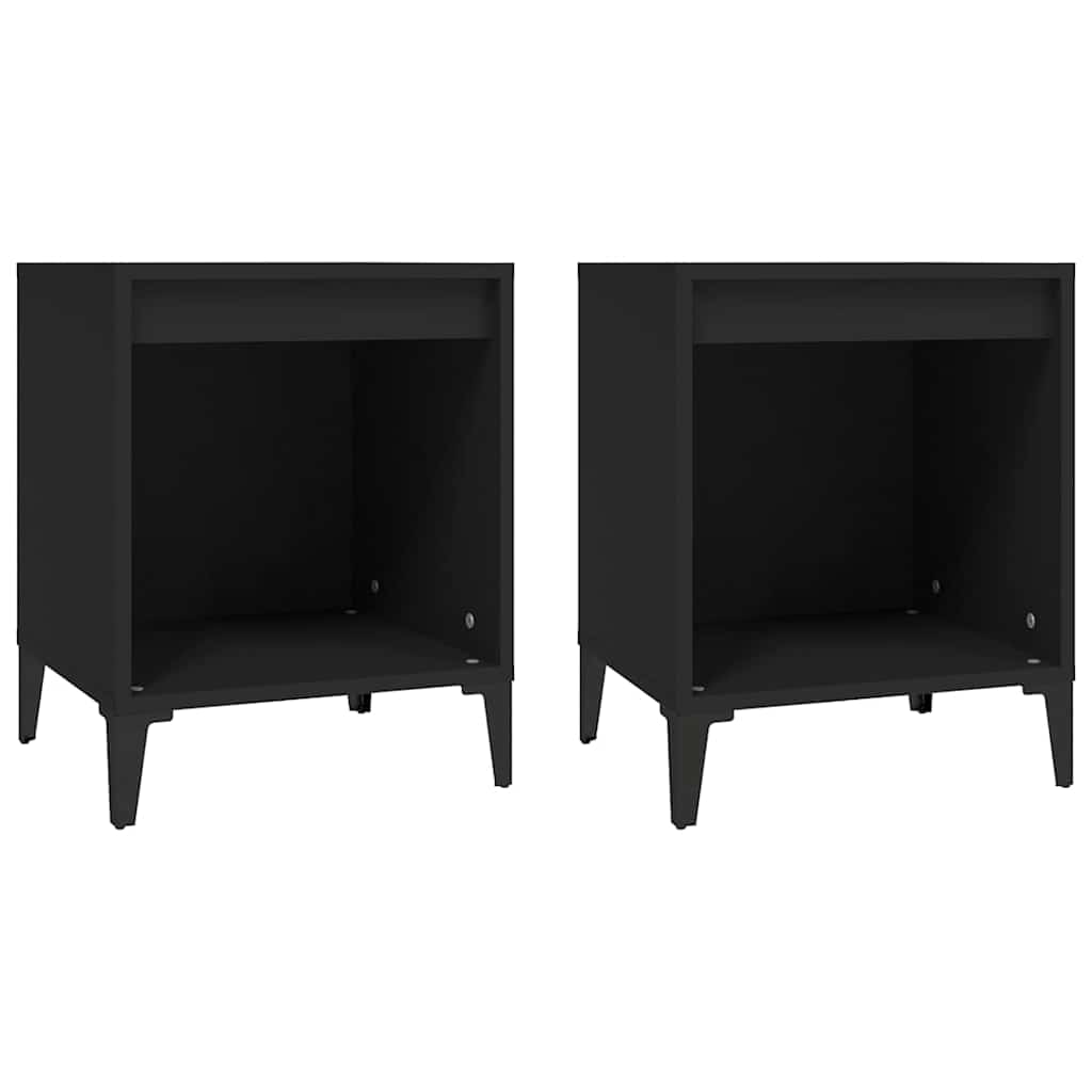 vidaXL Bedside Cabinet | Set of 2 | Black | Engineered wood, Metal | Medium 2