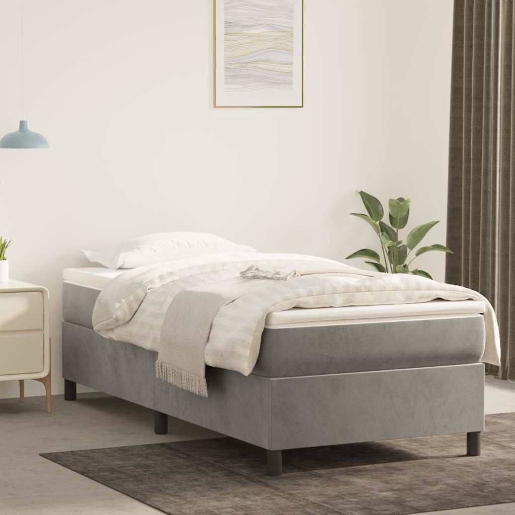 Box Spring Bed Frame Velvet Light grey Twin XL