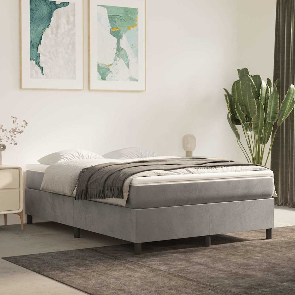 Box Spring Bed Frame Velvet Light grey Double Size