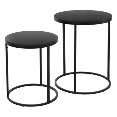 H&S Collection 2 Piece Side Table Set with Wood Top Black