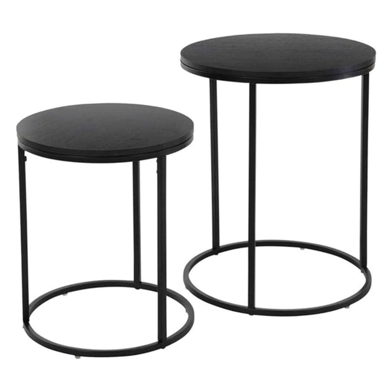 H&S Collection 2 Piece Side Table Set with Wood Top Black