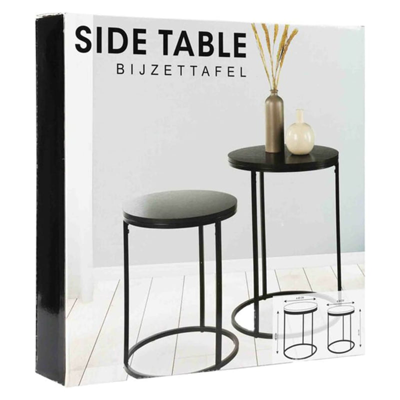 H&S Collection 2 Piece Side Table Set with Wood Top Black