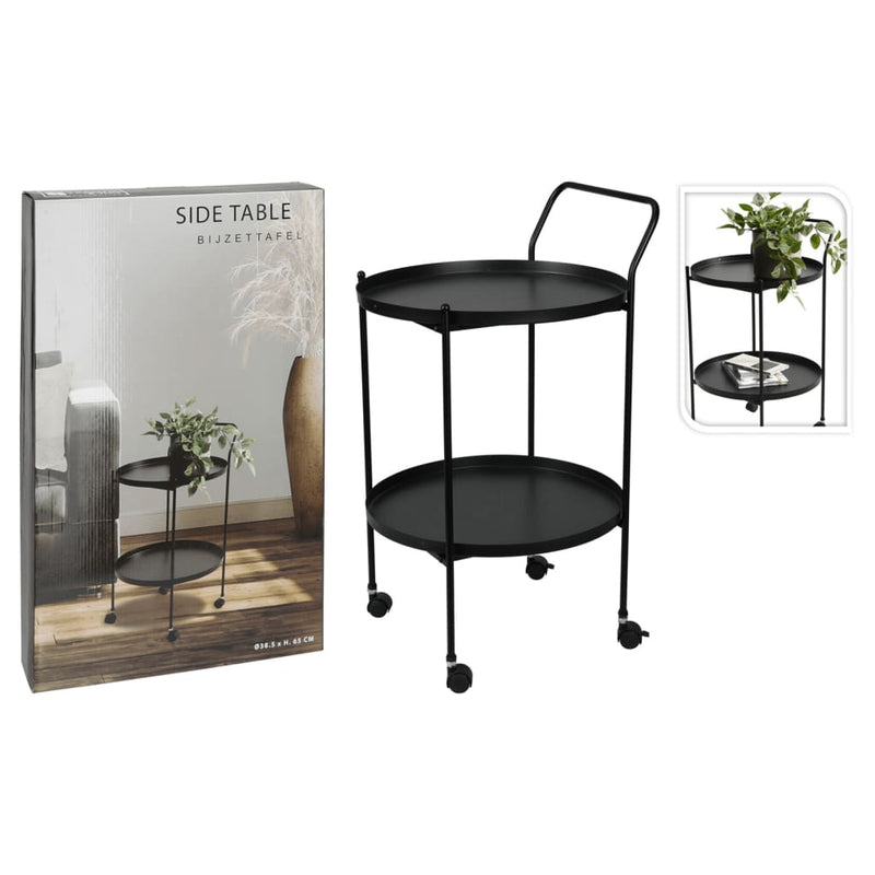 Home&Styling Side Table with Wheels 2-Tier Black