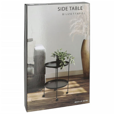 Home&Styling Side Table with Wheels 2-Tier Black