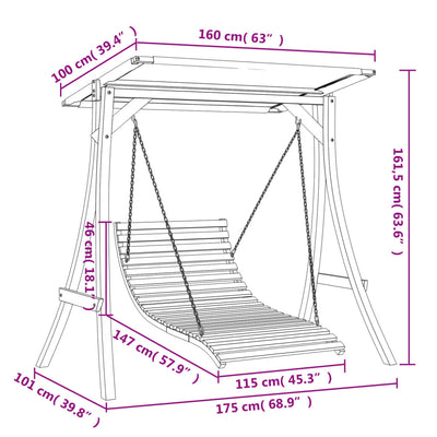 Swing Bed with Canopy Solid Wood Spruce with Teak Finish