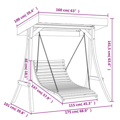 Swing Bed with Canopy Solid Wood Spruce with Teak Finish