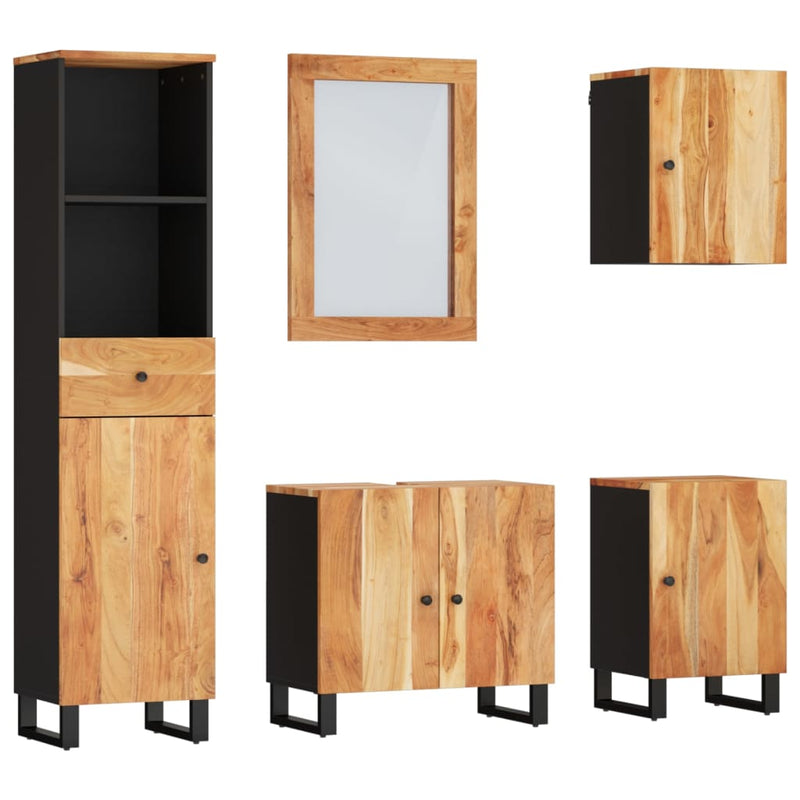 5 Piece Bathroom Furniture Set Solid Wood Acacia