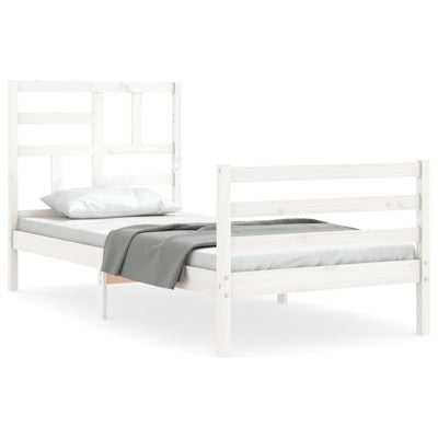 Bed Frame with Headboard White Small Single Solid Wood