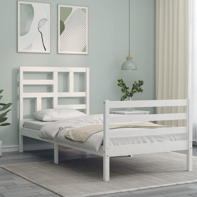 Bed Frame with Headboard White Small Single Solid Wood