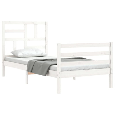 Bed Frame with Headboard White Small Single Solid Wood