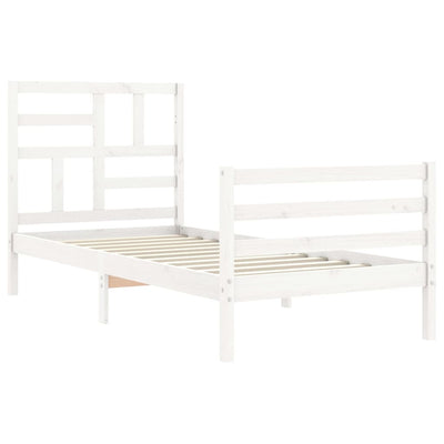 Bed Frame with Headboard White Small Single Solid Wood