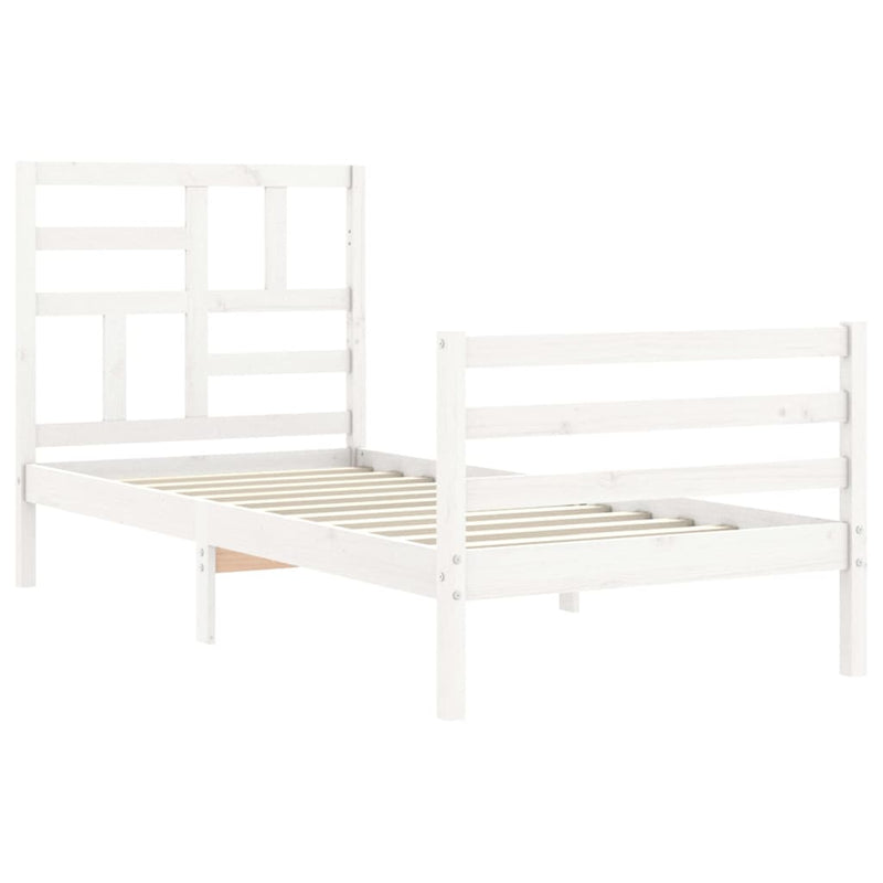 Bed Frame with Headboard White Small Single Solid Wood