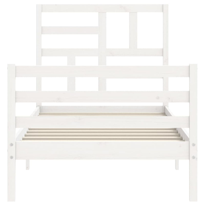 Bed Frame with Headboard White Small Single Solid Wood