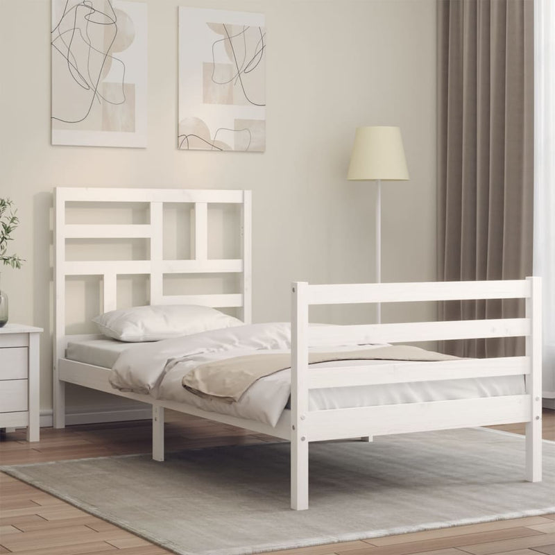 Bed Frame with Headboard White Small Single Solid Wood