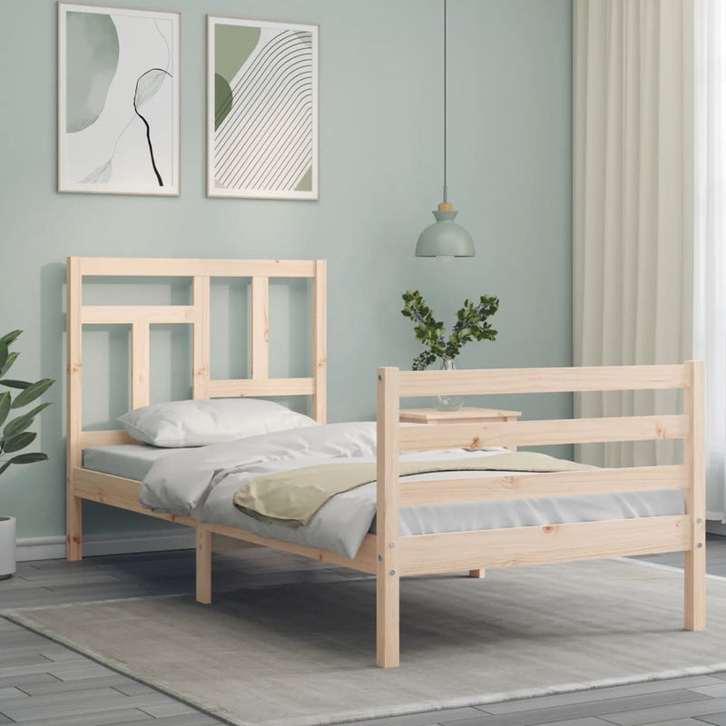 Bed Frame with Headboard Small Single Solid Wood