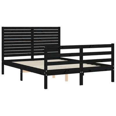 Bed Frame with Headboard Black Double Solid Wood