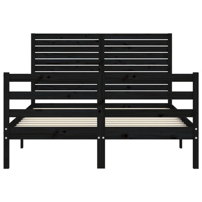 Bed Frame with Headboard Black Double Solid Wood