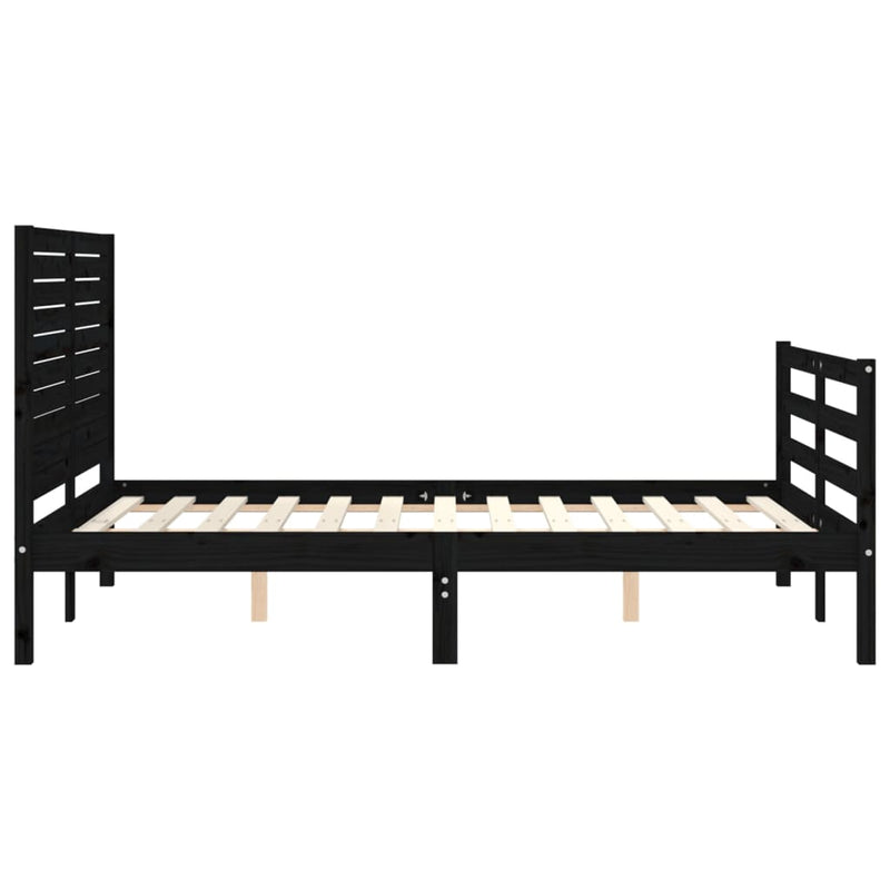 Bed Frame with Headboard Black Double Solid Wood