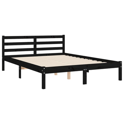 Bed Frame with Headboard Black Double Solid Wood