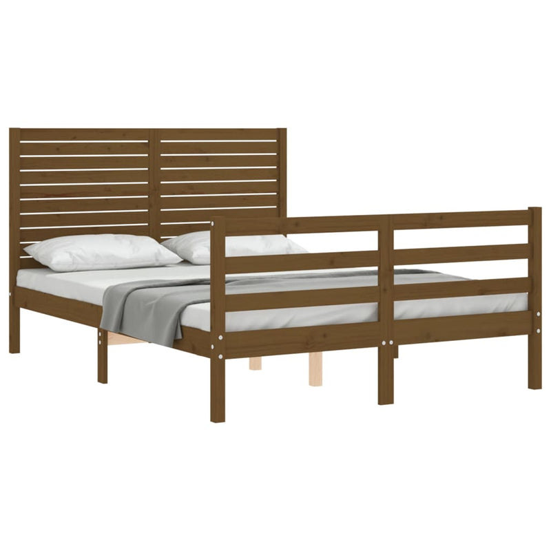 Bed Frame with Headboard Honey Brown 120x200 cm Solid Wood