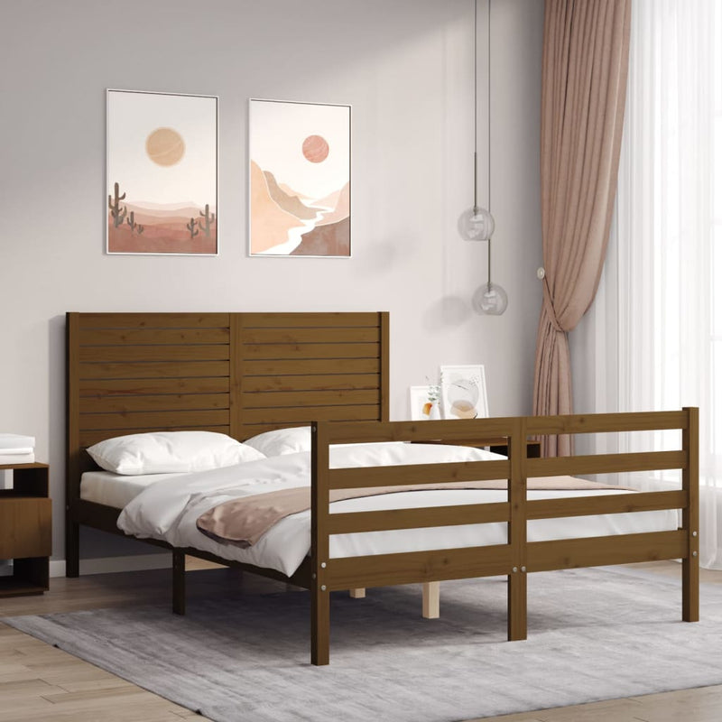 Bed Frame with Headboard Honey Brown 120x200 cm Solid Wood