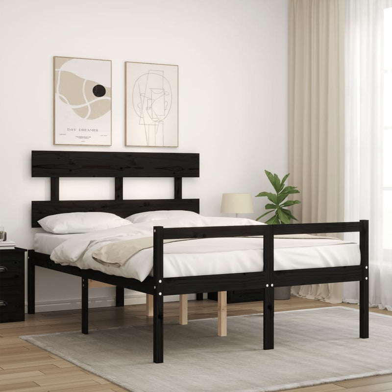 Bed Frame with Headboard Black Small Double Solid Wood