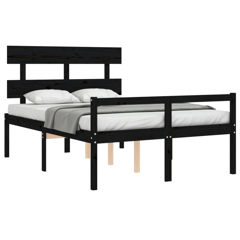 Bed Frame with Headboard Black Small Double Solid Wood