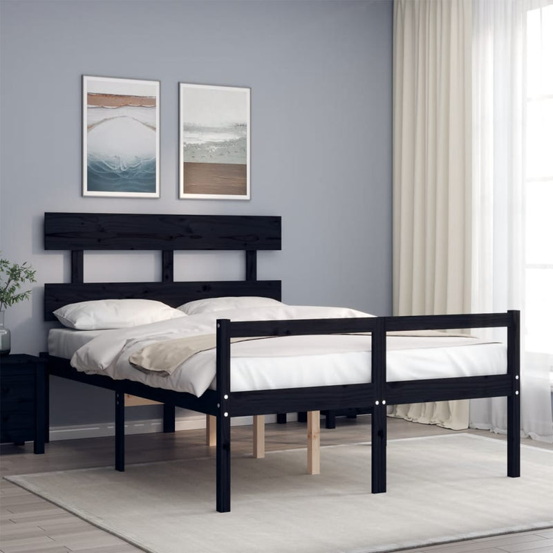 Bed Frame with Headboard Black Small Double Solid Wood