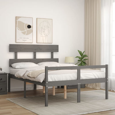 Bed Frame with Headboard Grey 140x200 cm Solid Wood