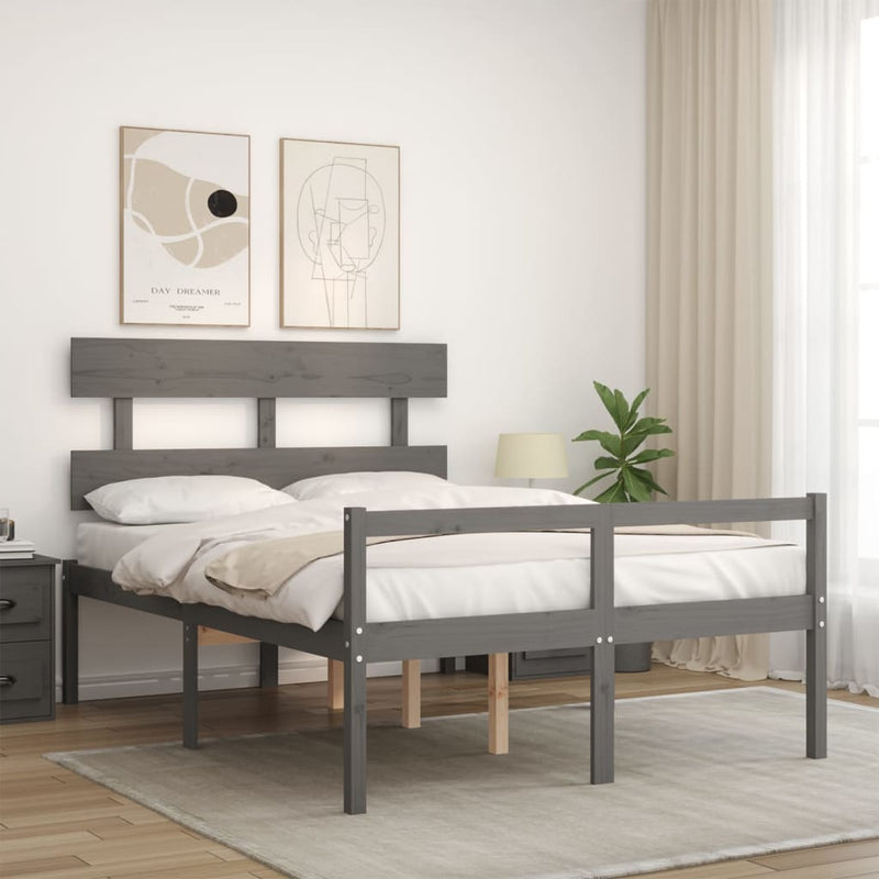 Bed Frame with Headboard Grey 140x200 cm Solid Wood