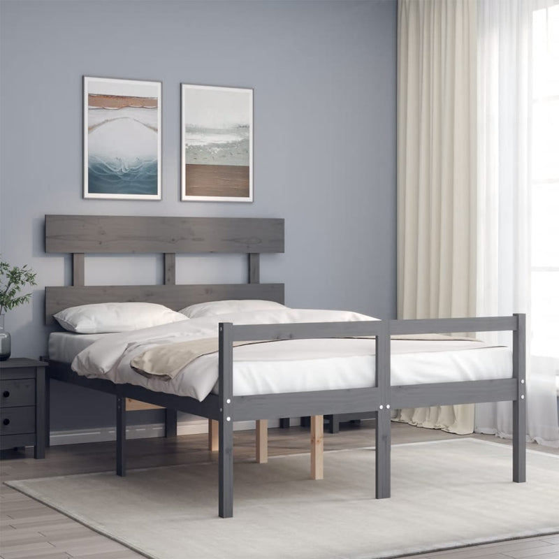 Bed Frame with Headboard Grey 140x200 cm Solid Wood