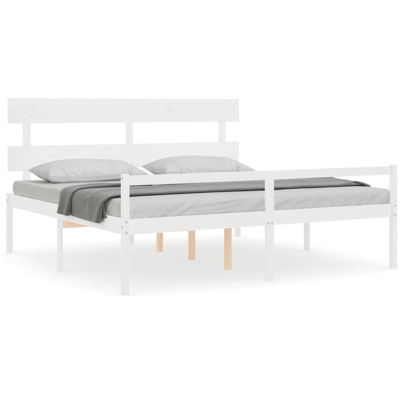 Bed Frame with Headboard White 200x200 cm Solid Wood