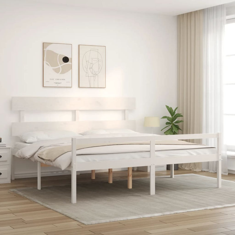 Bed Frame with Headboard White 200x200 cm Solid Wood