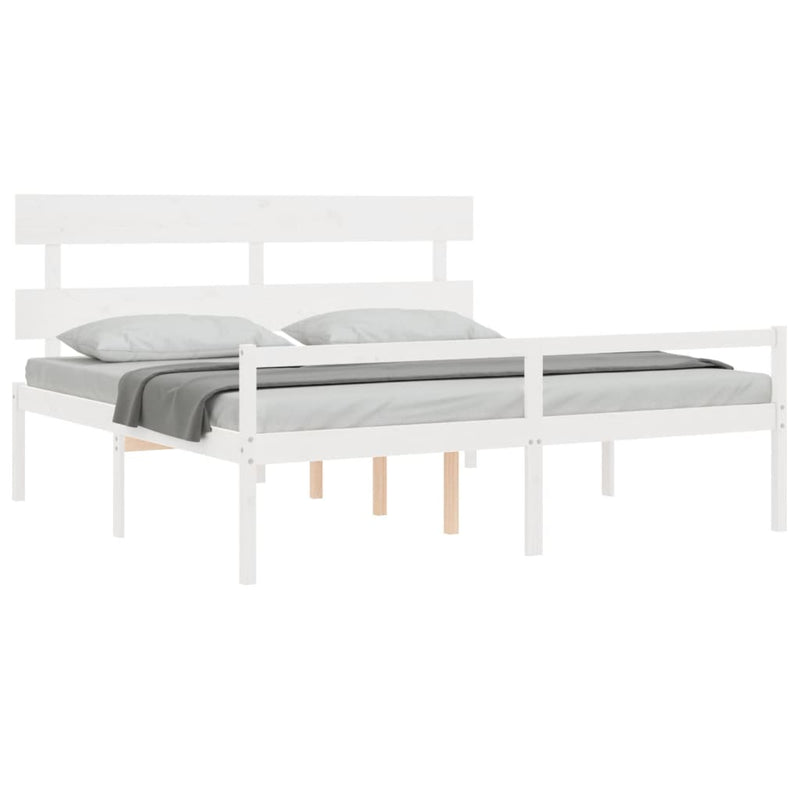 Bed Frame with Headboard White 200x200 cm Solid Wood