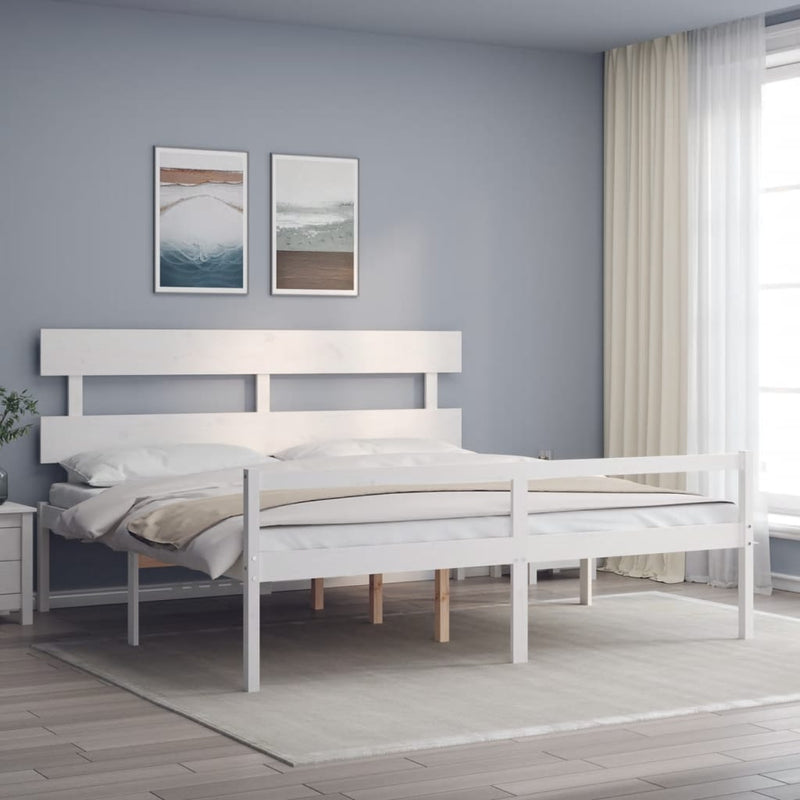 Bed Frame with Headboard White 200x200 cm Solid Wood