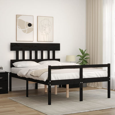 Bed Frame with Headboard Black Small Double Solid Wood